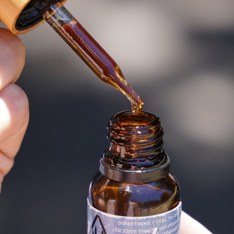 A CBD tincture with an oil dropper