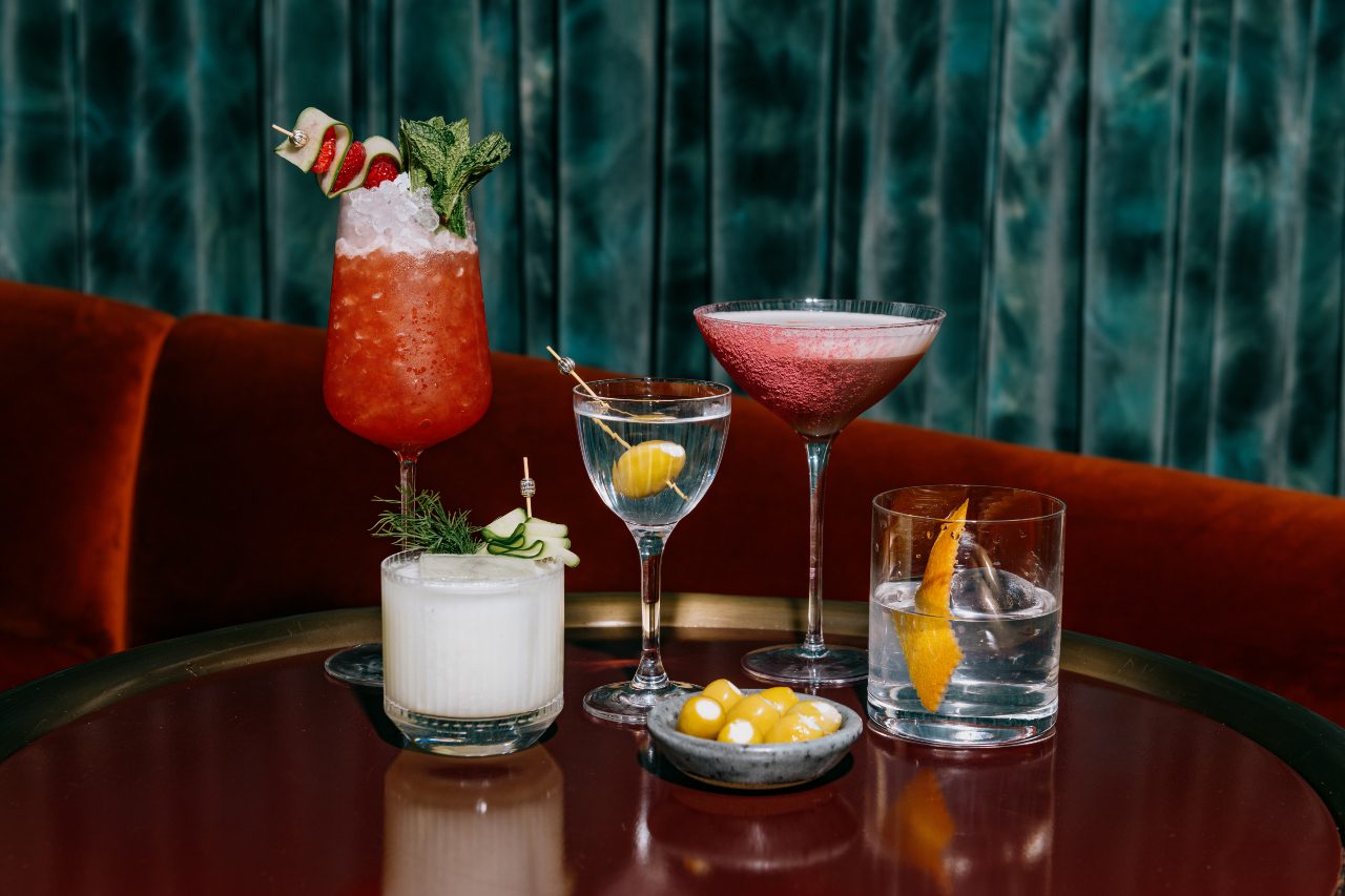 Array of colorful cocktails at Chez Zou.