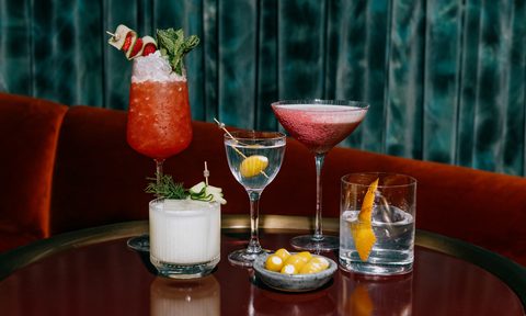 Array of colorful cocktails at Chez Zou.