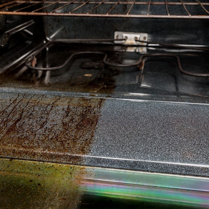 Oven: half clean, half dirty