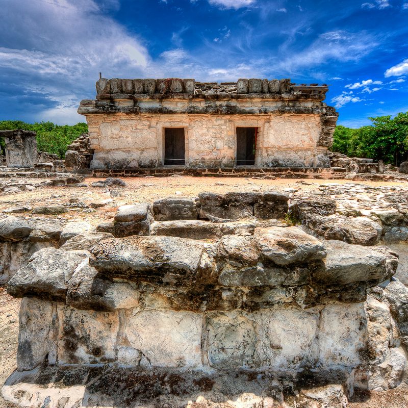The ruins at El Rey Zona Arqueologica in Cancun, Mexico.