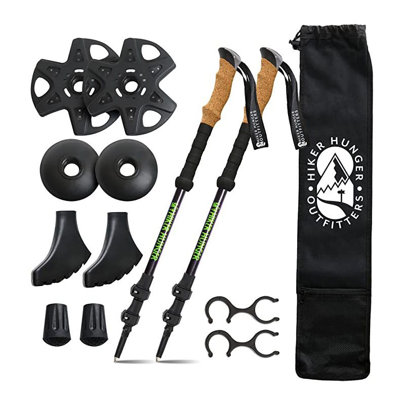 Pair of Hiker Hunger Outfitters Carbon Fiber Trekking Poles on a white background.