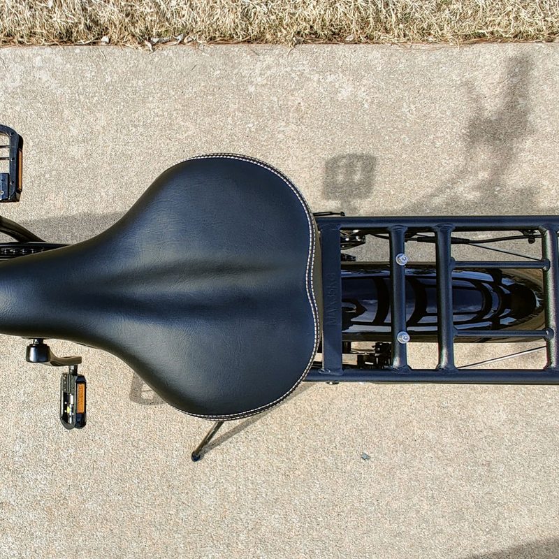 An overhead shot of the rear cargo rack on the Lectric XP 2.0 Black electric bike.