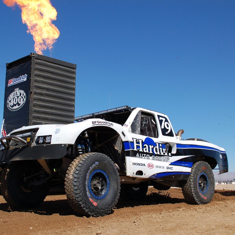 Trucks at the starting line of the Mint 400 race.