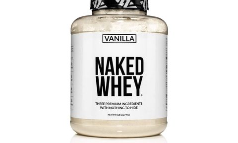 NAKED Nutrition Whey protein powder on white background.