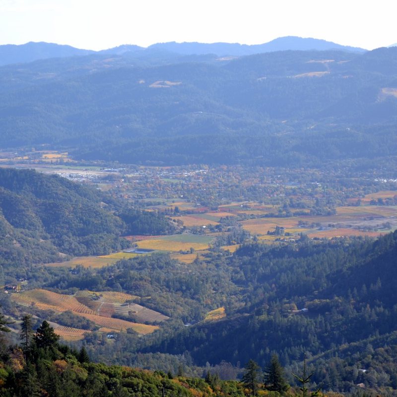 The view of Napa Valley from Mount Saint Helena near Calistoga, California.