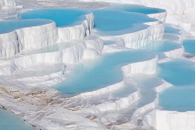 A beautiful array of blue thermal pools, Turkey
