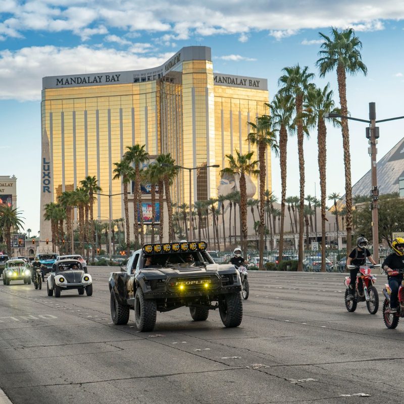 Mint 400 offroad race parade on Las Vegas strip.