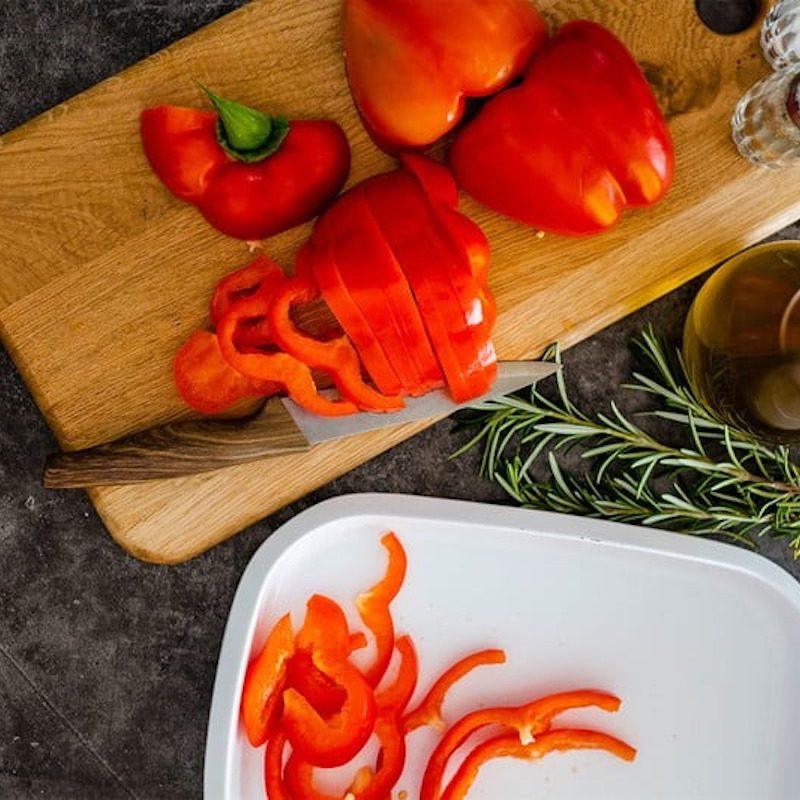 Reds bell pepper on a cutting board