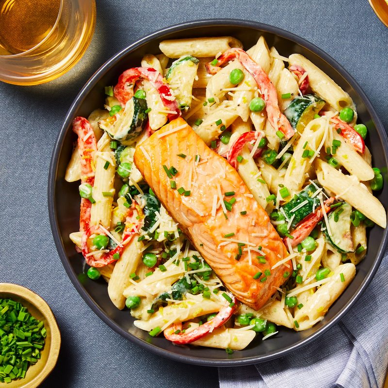 Salmon Pasta Primavera dish from HelloFresh.