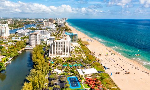 A bird's eye view of the coastline and buildings in South Florida.