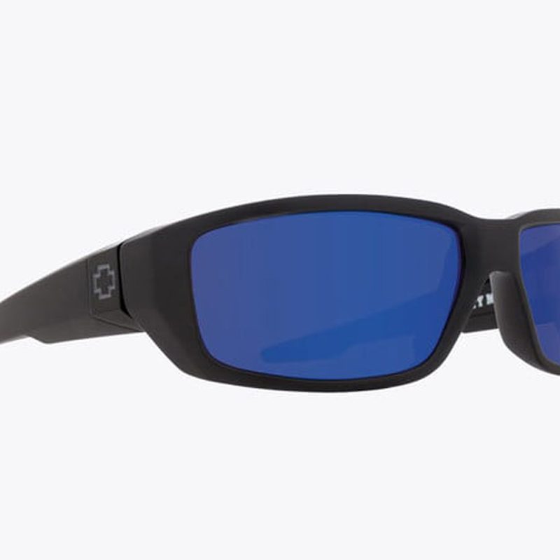 A Spy Optic Dirty Mo Sunglasses with blue lenses on white background.