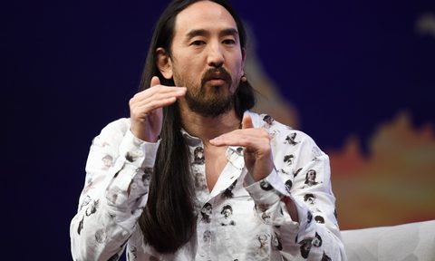 Steve Aoki on stage during day three of Collision 2019 at Enercare Center in Toronto, Canada.