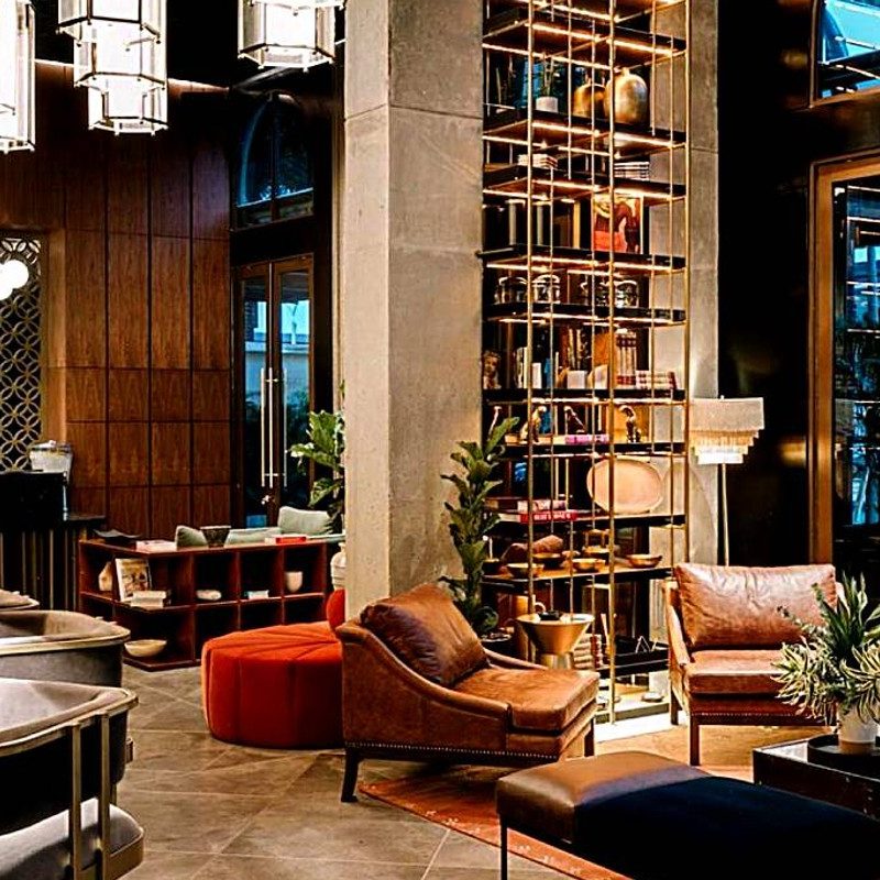 The inside bar and plush lobby at the Marquee Medellín