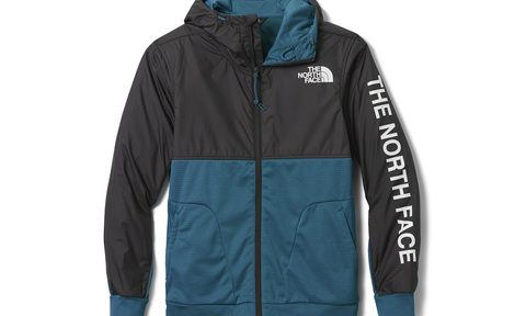 The Monterey Blue version of The North Face Train N Logo Full-Zip Fleece Hoodie.