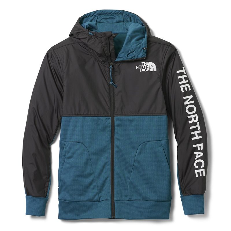 The Monterey Blue version of The North Face Train N Logo Full-Zip Fleece Hoodie.