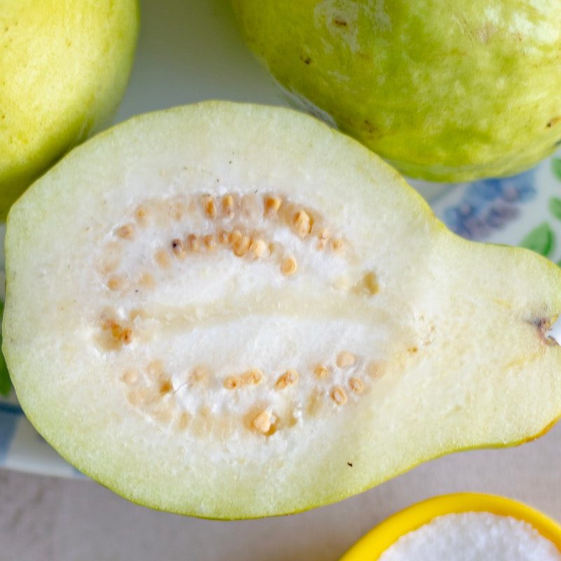 Sliced open guava fruit