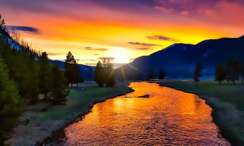 A breathtaking view of Yellowstone National Park at sunset