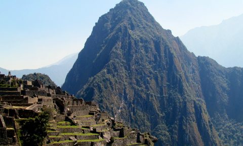 A view of Huayna Picchu and Machu Picchu in Peru