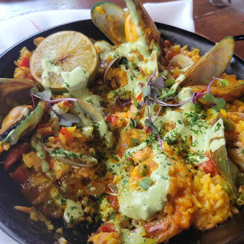 A plate of paella at Habana restaurant in Costa Mesa, California.