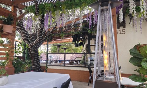 The outdoor dining area of Trattoria Don Pietro in San Diego, California.