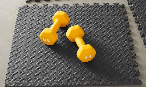 Build your home gym floor with the Amazon Basics floor mat tiles.