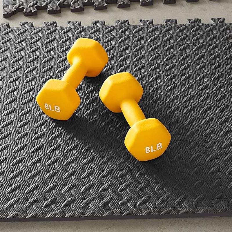 Build your home gym floor with the Amazon Basics floor mat tiles.