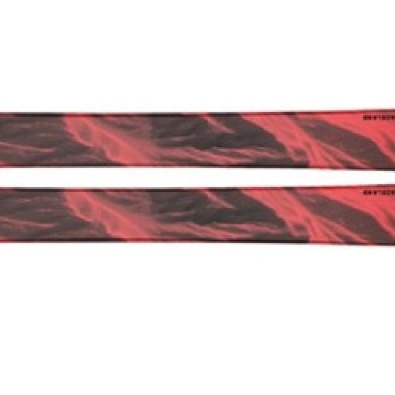 Red and black Atomic Backland skis.