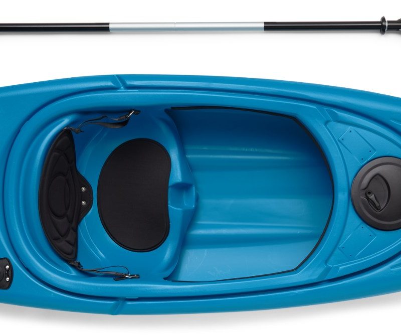 Azul Kayaks Expedition 10 Deluxe with paddle blue on a white background.