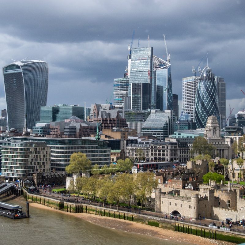 The skyline of the City of London in London, England, U.K.