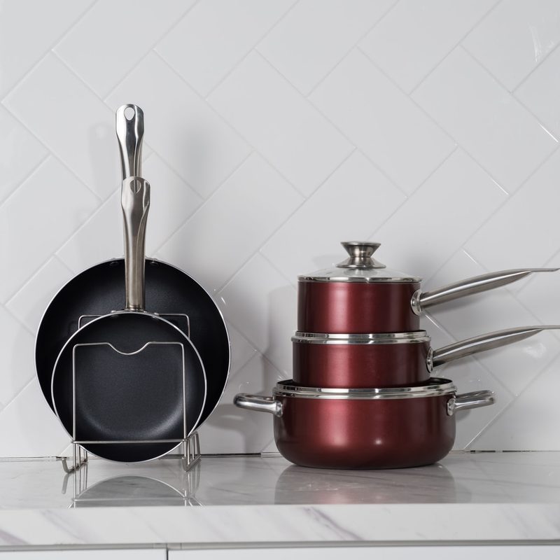 Pots and pans being stored.