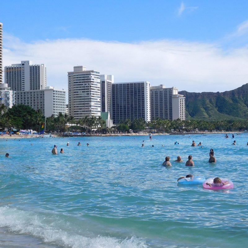 The beach at Waikiki in Honolulu, Oahu, Hawaii.