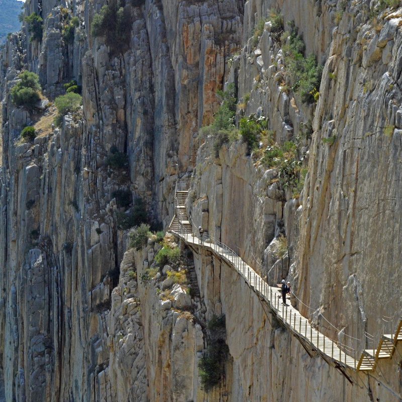 A view of the Caminito del Rey on a cliff in Málaga, Spain