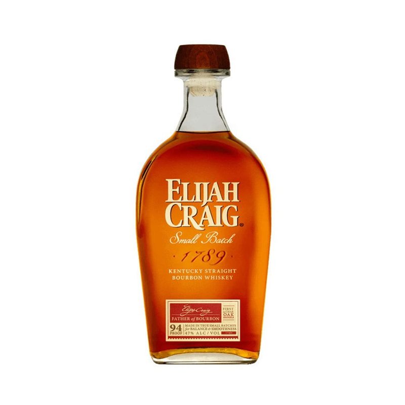 A bottle of Elijah Craig bourbon whiskey.