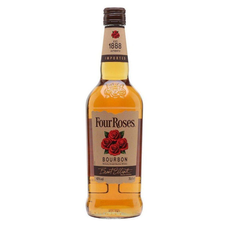 A bottle of Four Roses Yellow Label whiskey.