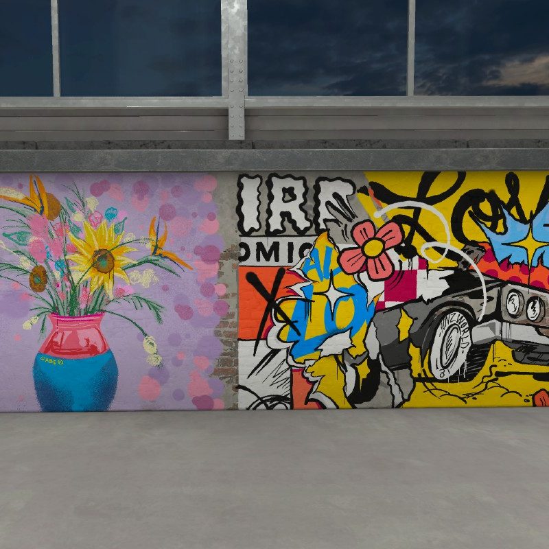 Gabe Gault's 'Gogh Experiment' (left) and Nina Palomba's 'Weird Comics' (right) murals from their Secret Walls battle on March 30.