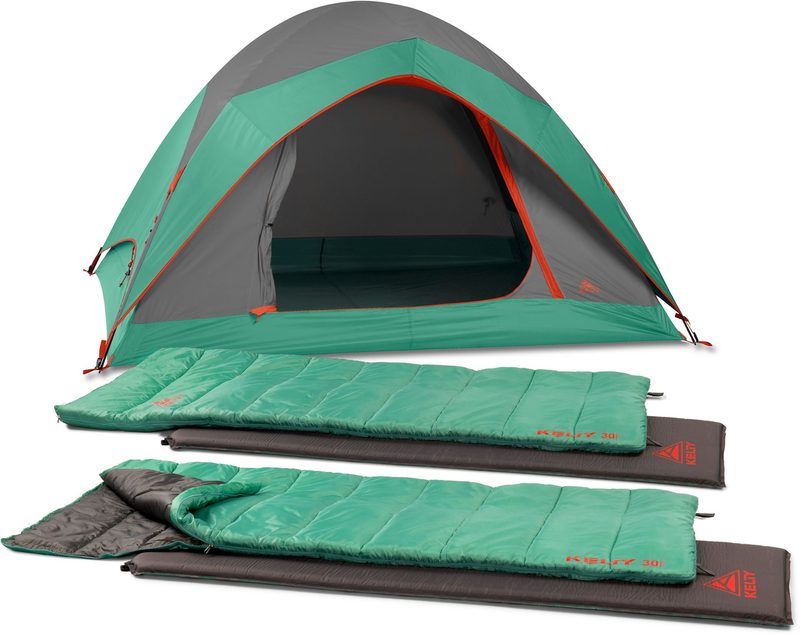 Kelty Discovery Tent with two bedrolls against white background