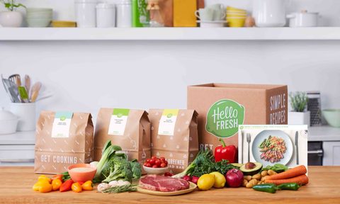 A Hello Fresh subscription box in the kitchen.