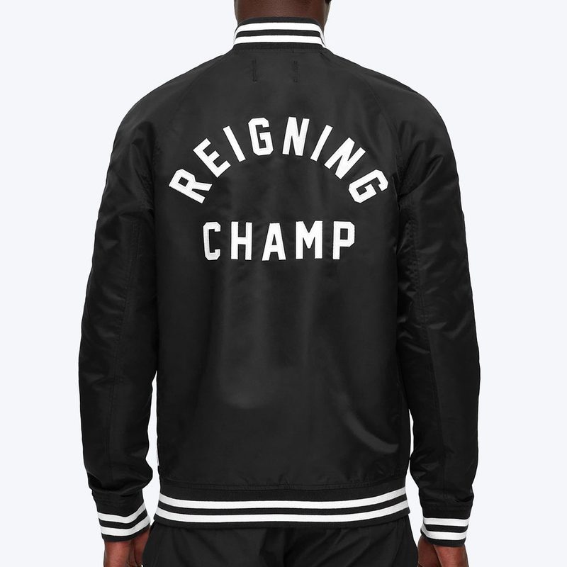 The back of a Reigning Champ Stadium Jacket.