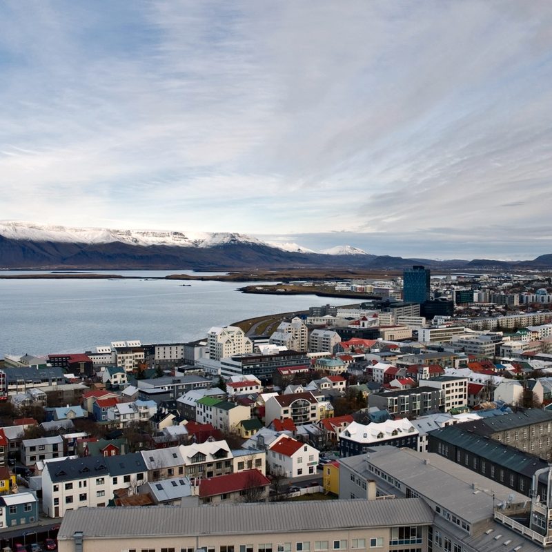 A view of Reykjavik, Iceland, and the bay in autumn.