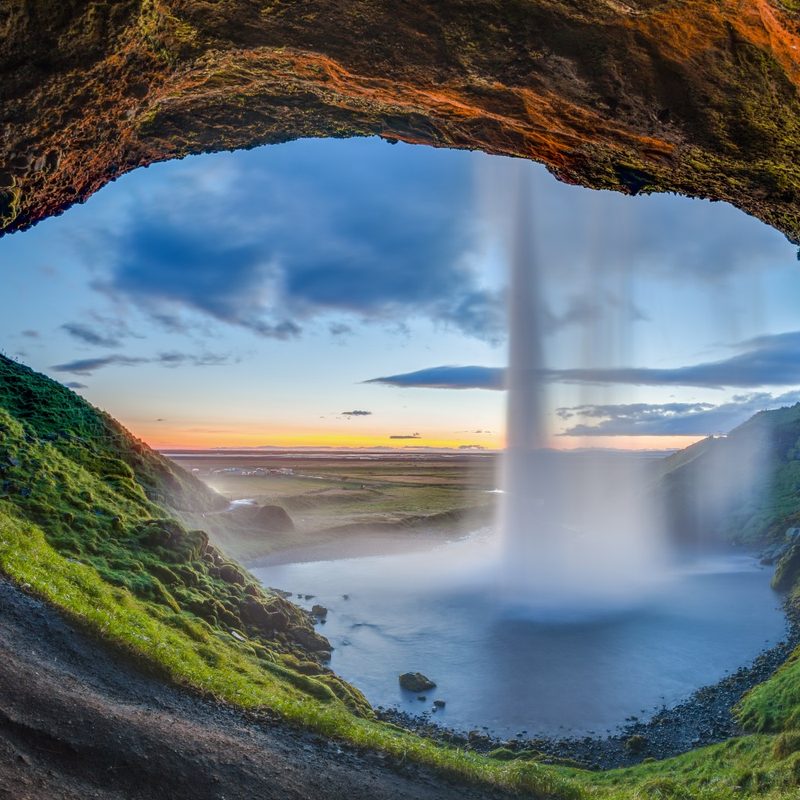 The waterfall at Seljalandsfoss, Suðurland, Iceland.