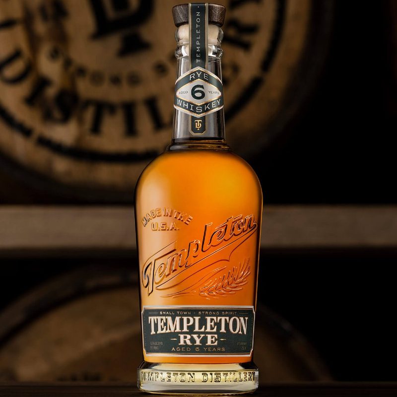 A bottle of Templeton Rye 6 Year Aged Whiskey.