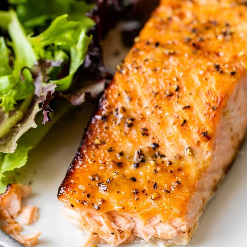 Air fryer salmon with salad