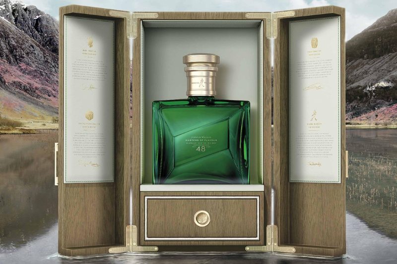 Johnnie Walker's 48-year-old Masters of Flavour Whisky in green baccarat crystal and wood display box.