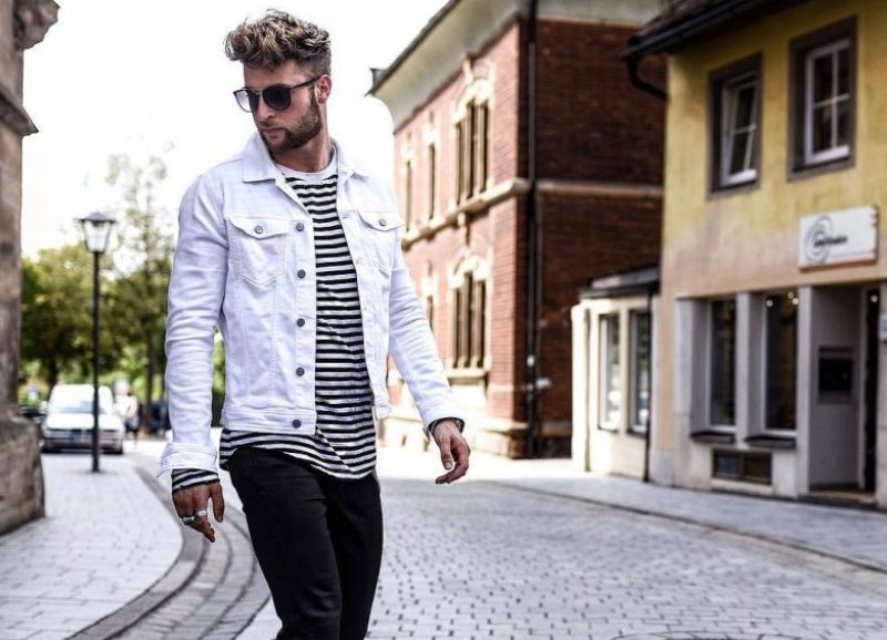 Man in white denim jacket
