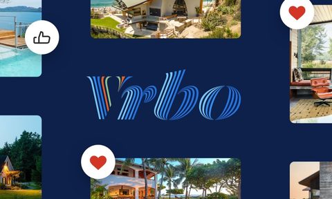 Vrbo logo and example home images
