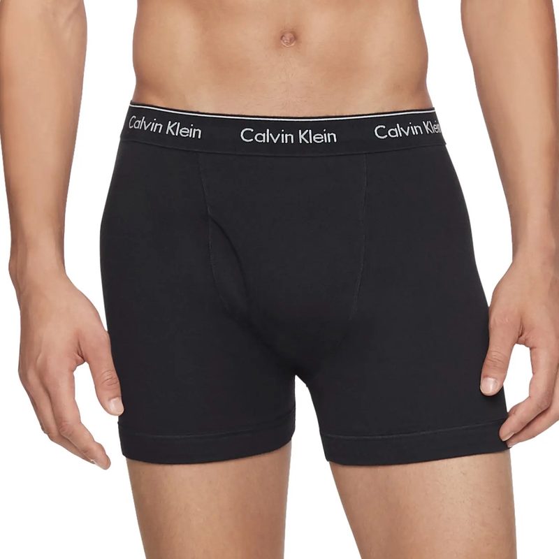 model wearing Calvin Klein boxer briefs on a white background