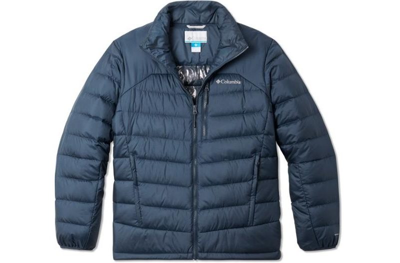 A puffy blue winter jacket.