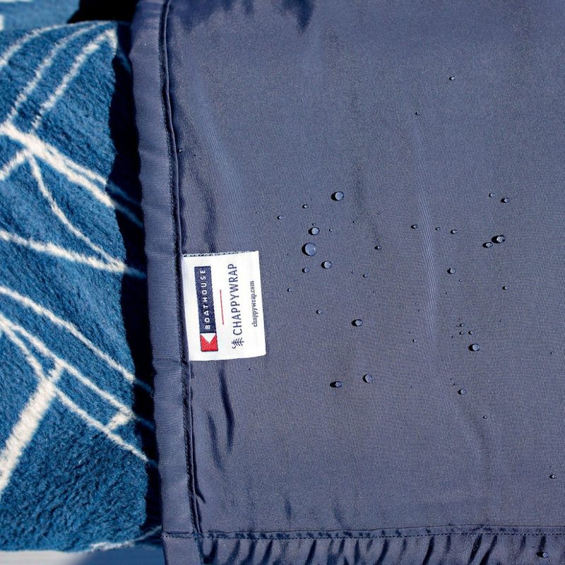 A close-up showing both sides of the ChappyWrap Water Resistant Outdoor Blanket.