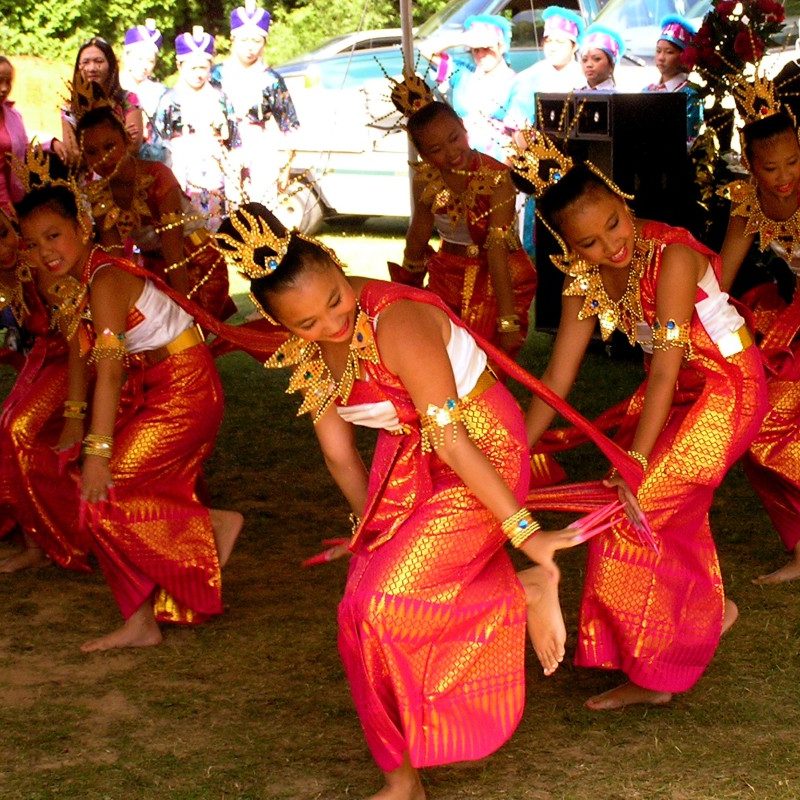 Hmong dancers celebrate their culture in Manitowoc County, Wisconsin in 2008.